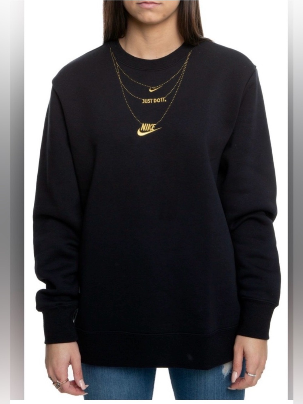 Nike Women's Glam Dunk Crew Sweatshirt w/ Gold Necklace Graphics XL